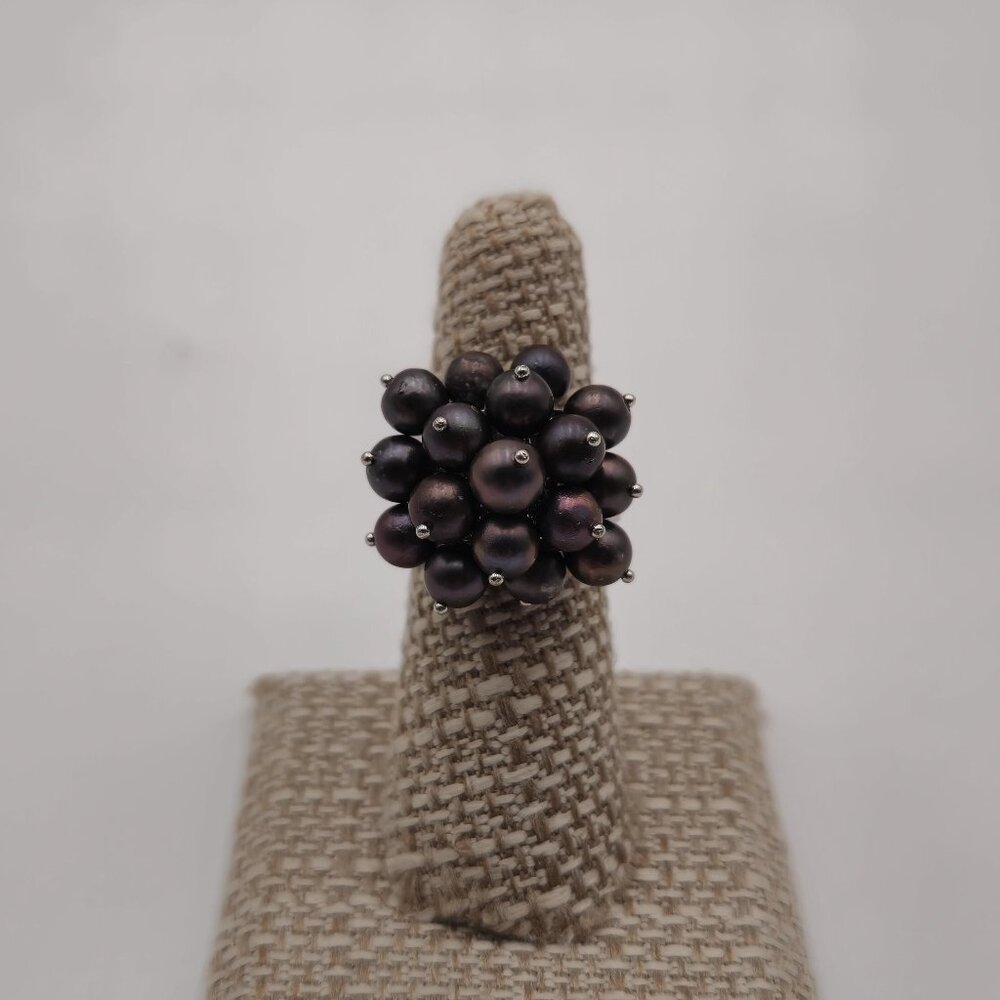Size 6.25 Sterling Silver Cluster Of Genuine Pearls Open Ring A2197